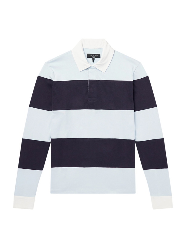 Photo: Rag & Bone - Striped Cotton-Jersey Polo Shirt - Blue