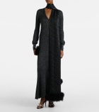 Valentino Feather-trimmed lamé maxi dress