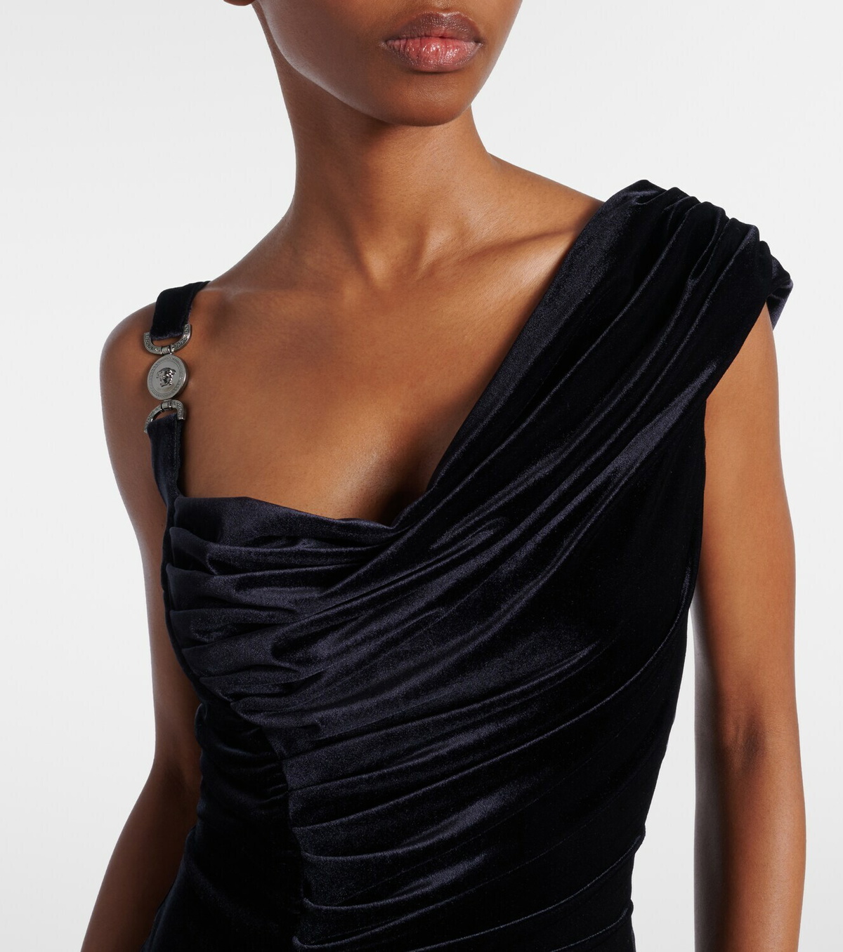 Versace Asymmetric gathered velvet gown