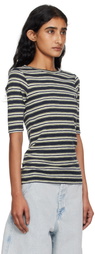 YMC Navy & Green Stripe T-shirt