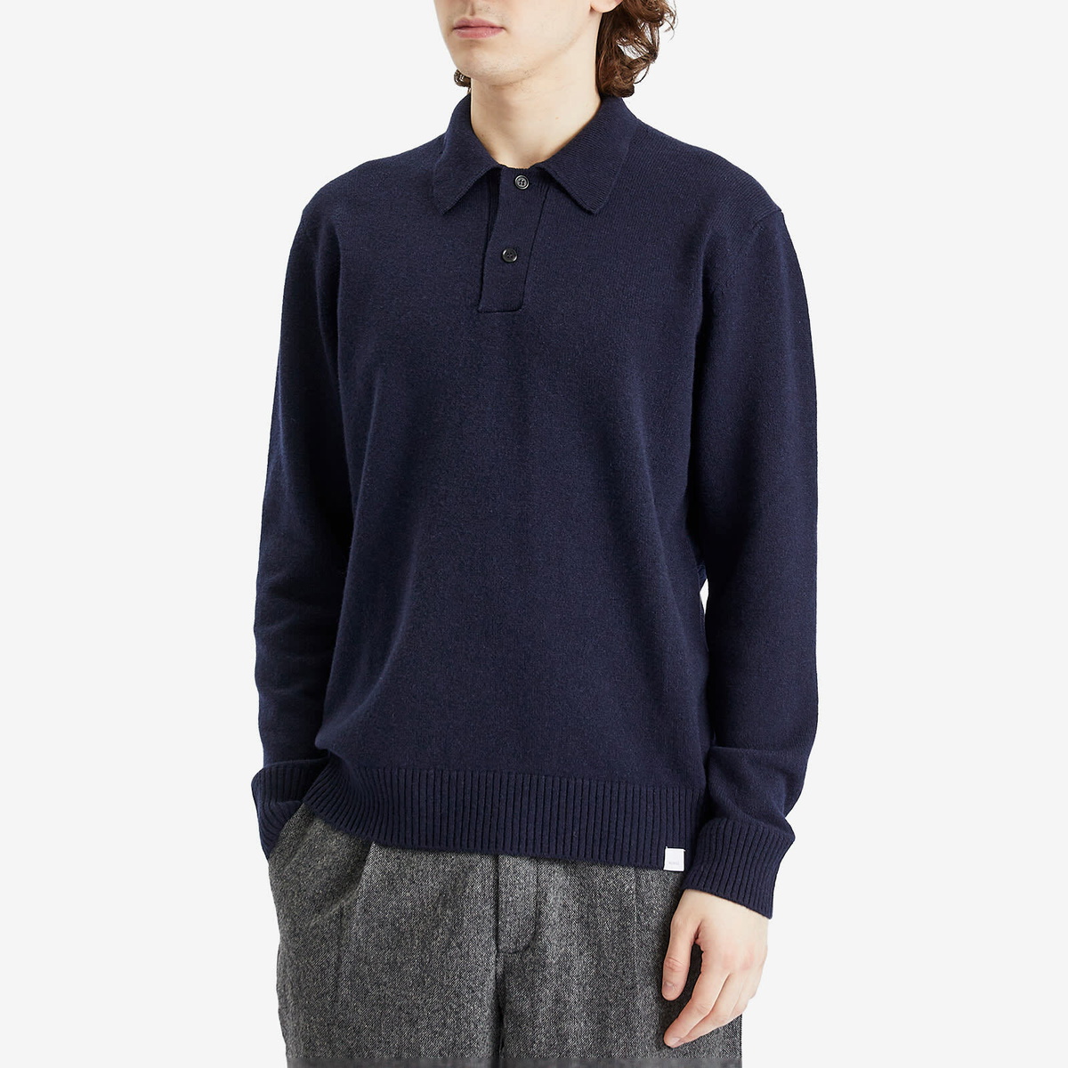 Norse Projects Men's Standard Merino Lambswool Polo in Dark Navy