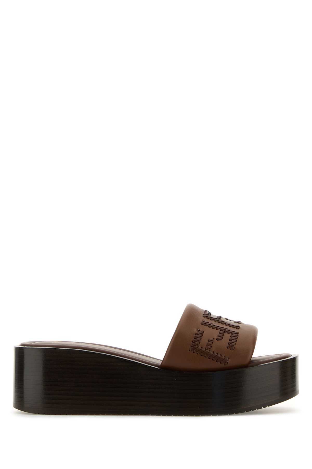 スリッポン FENDI PRINTED LEATHER BAGUETTE SLIPPERS Baguette Leather Brown | Fendi
