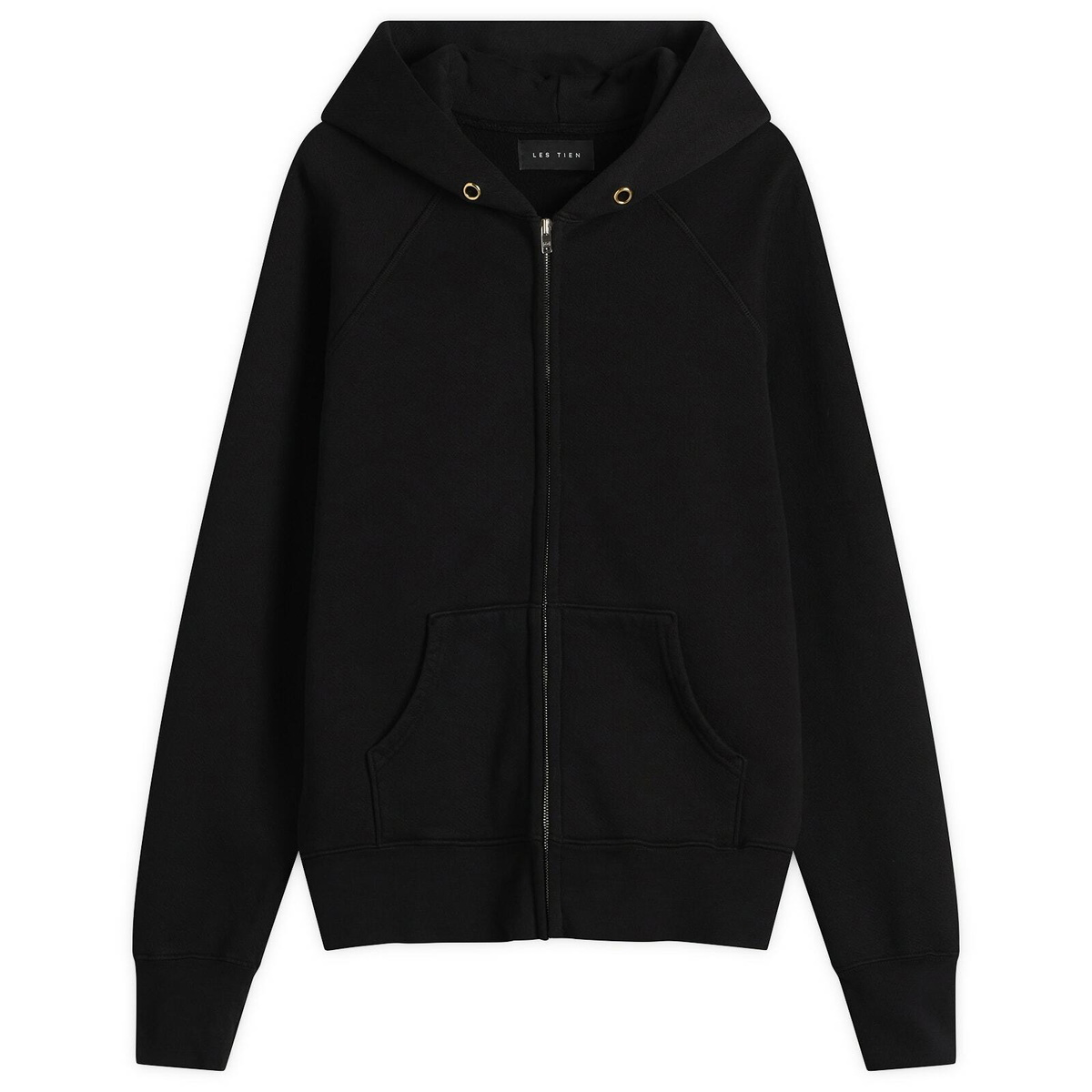 Les Tien Men's Heavyweight Raglan Zip Hoodie in Jet Black