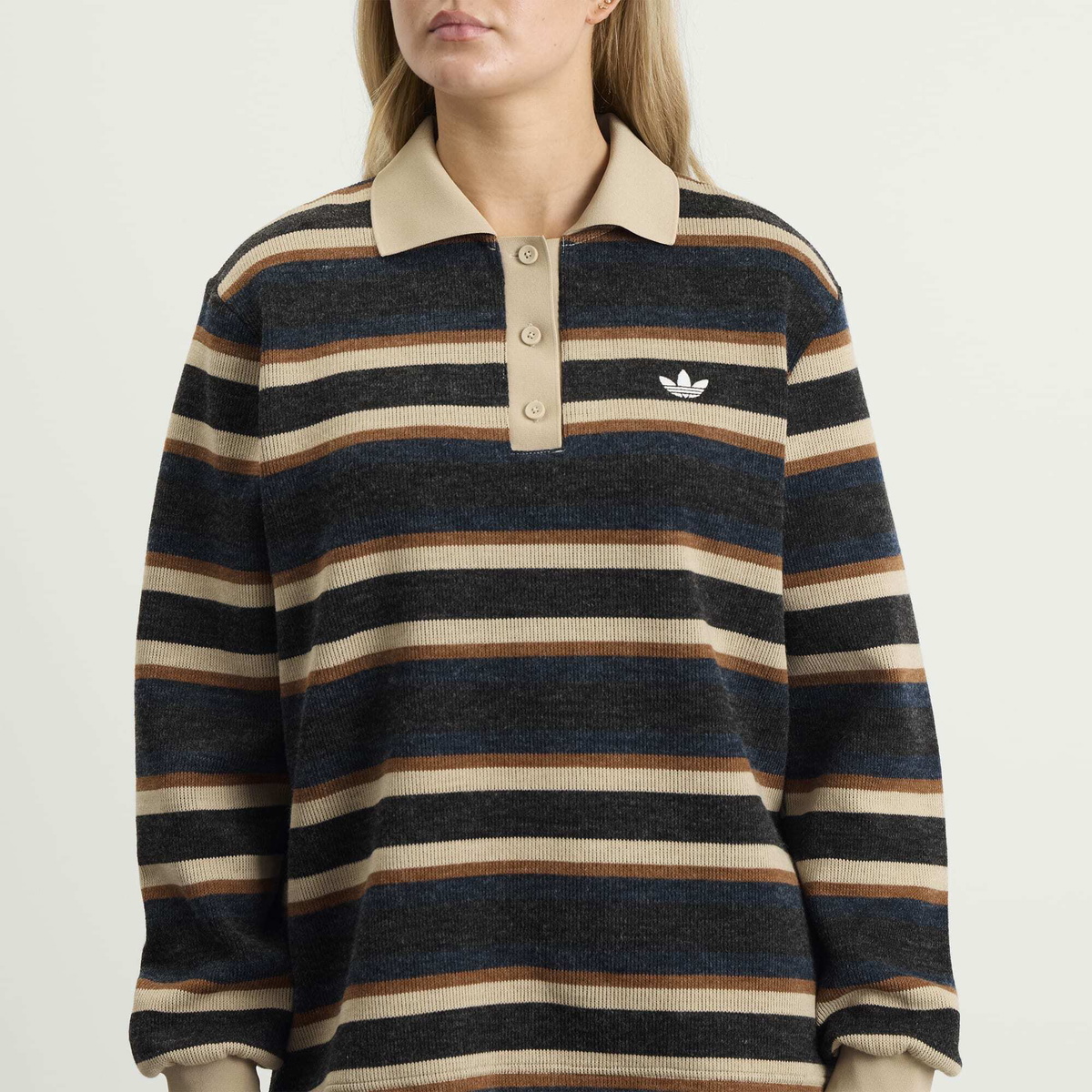 Adidas Women's Striped Polo Knit Jumper in Black