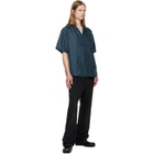 BALMAIN Navy Grid Print Silk Loose S/S Shirt
