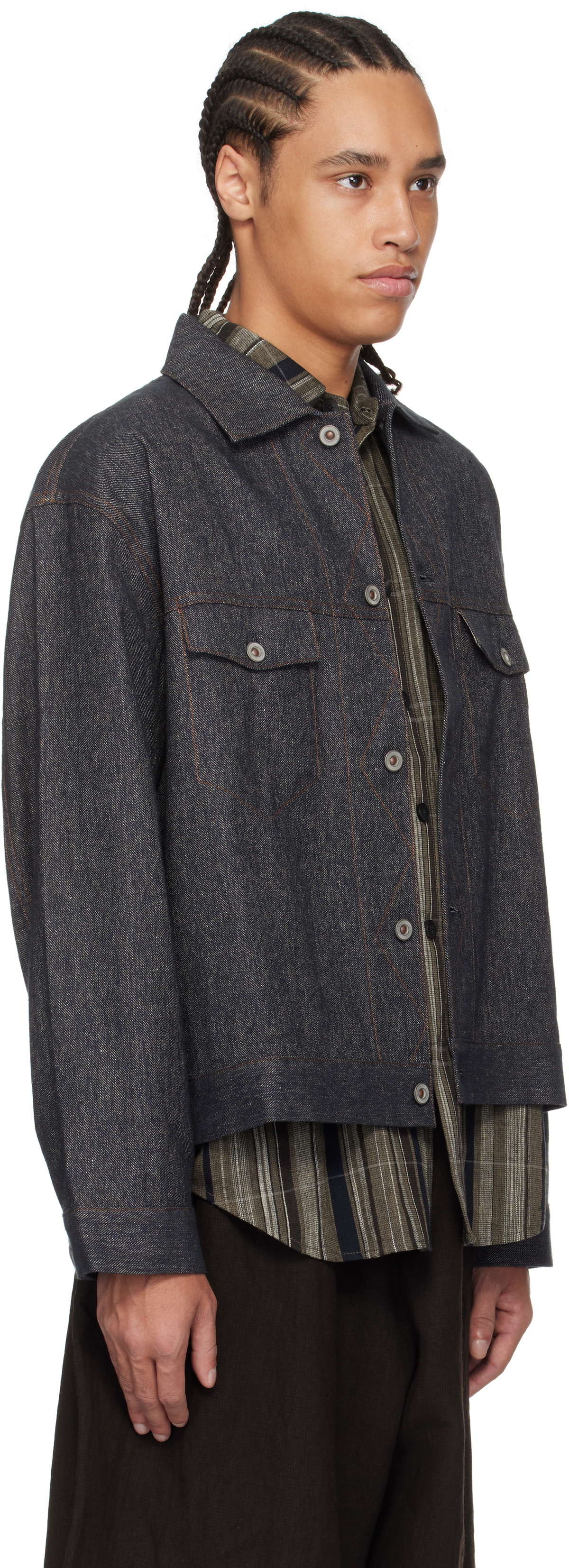 Aviva Jifei Xue Navy Trucker Denim Jacket