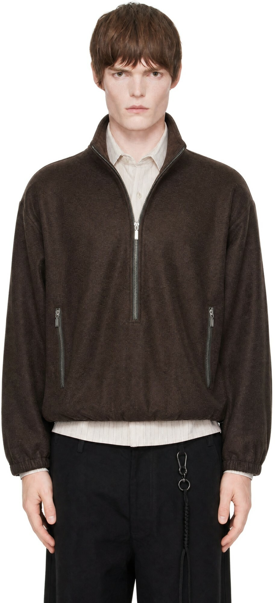 Song for the Mute Brown Brushed Wool Long Zip Pullover Sweatshirt