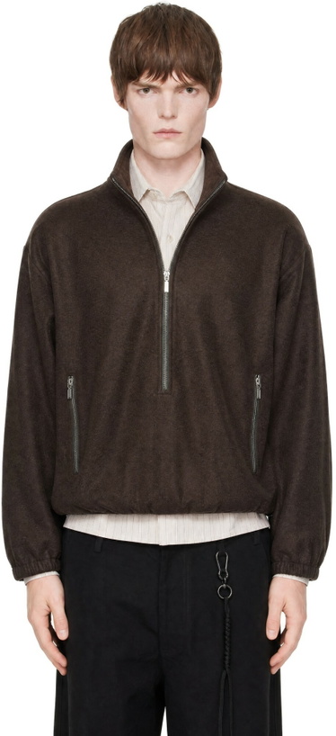 Photo: Song for the Mute Brown Brushed Wool Long Zip Pullover Sweatshirt