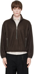 Song for the Mute Brown Brushed Wool Long Zip Pullover Sweatshirt