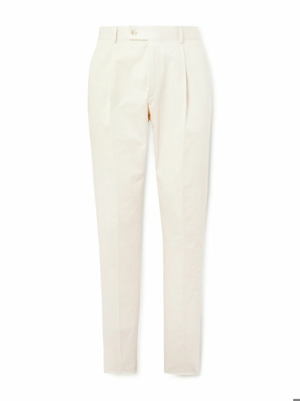 Photo: Caruso - Tapered Pleated Cotton-Blend Suit Trousers - Neutrals