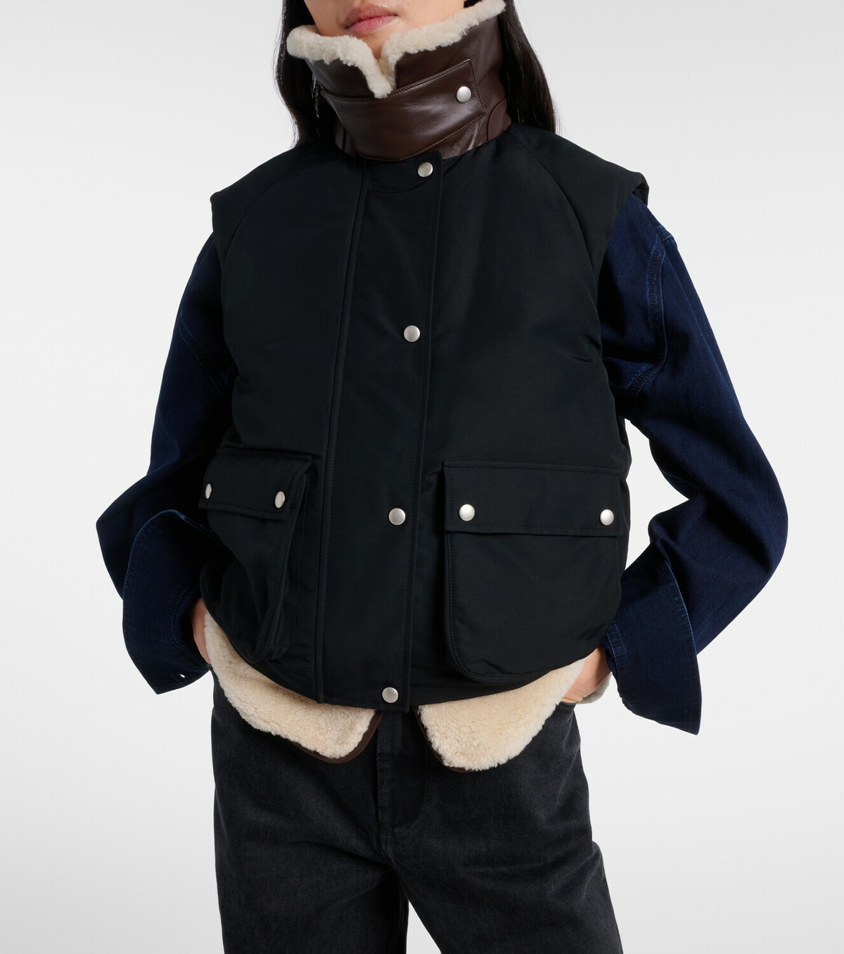 Loewe Shearling-trimmed cotton-blend vest