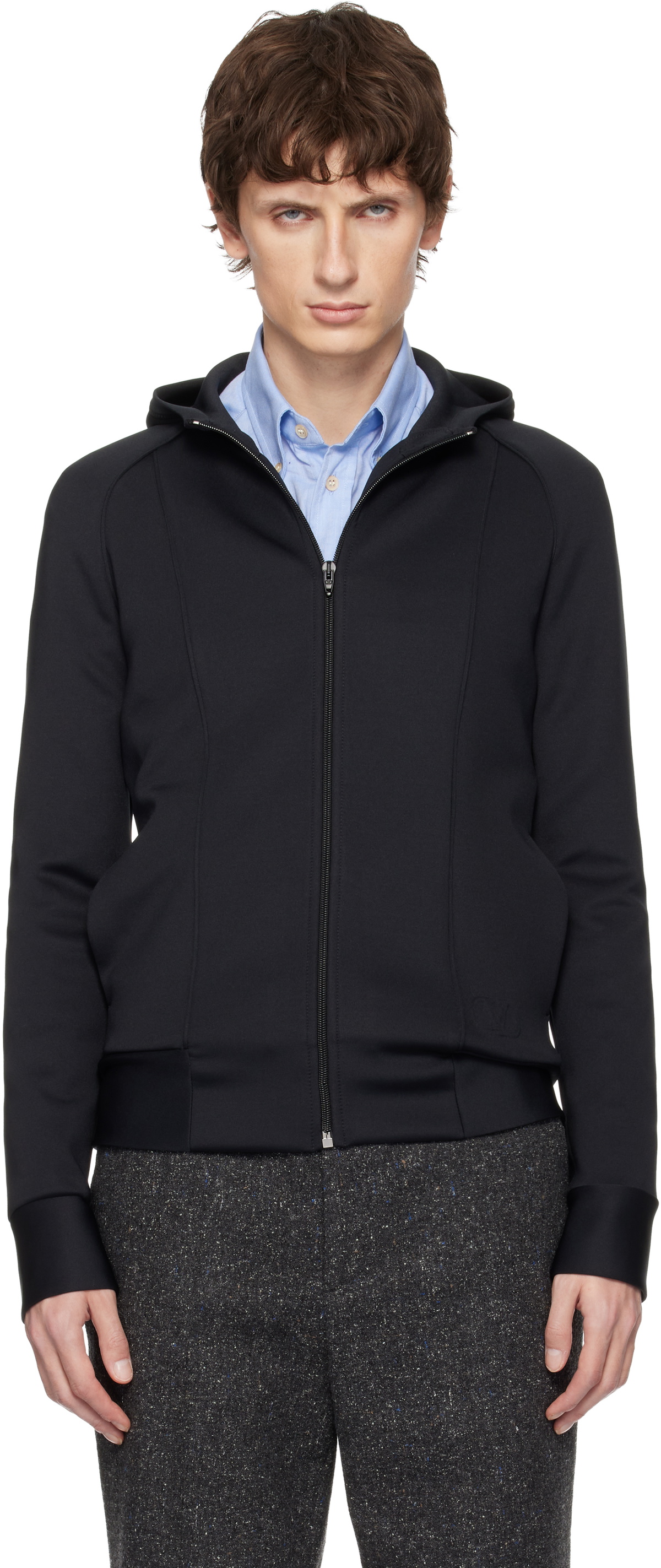 Valentino Black Neoprene Embossed VLogo Hoodie