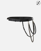 Pinko Leather Belt With Chains And Straps 3 Cm Black Old Silver