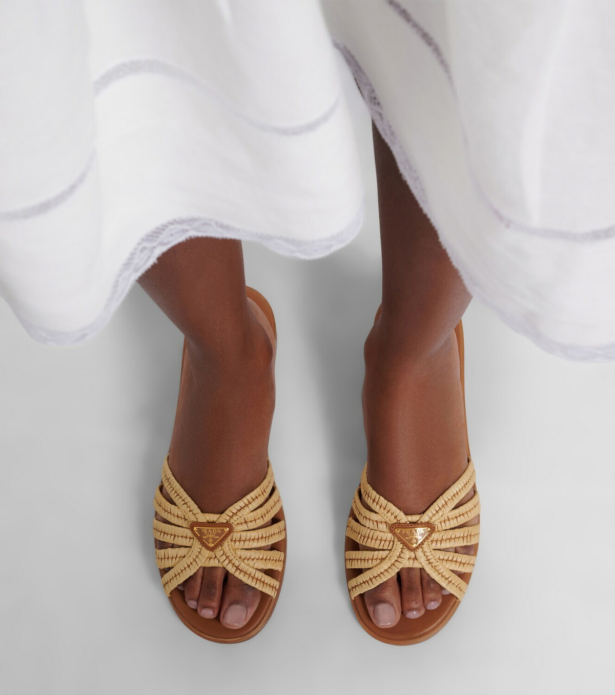 Prada Crochet raffia-effect slides