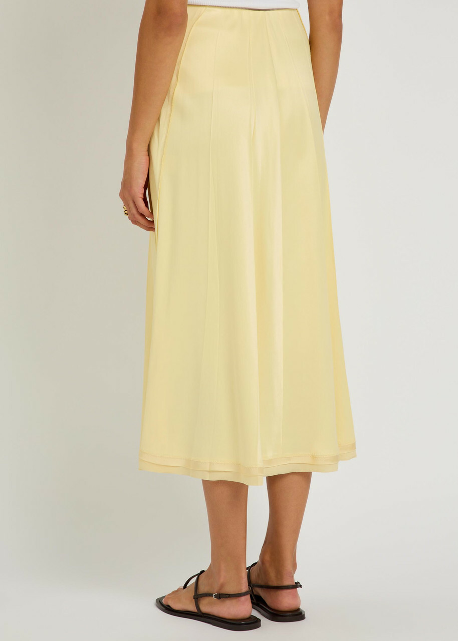Vince Pleated Satin Midi Skirt Yellow