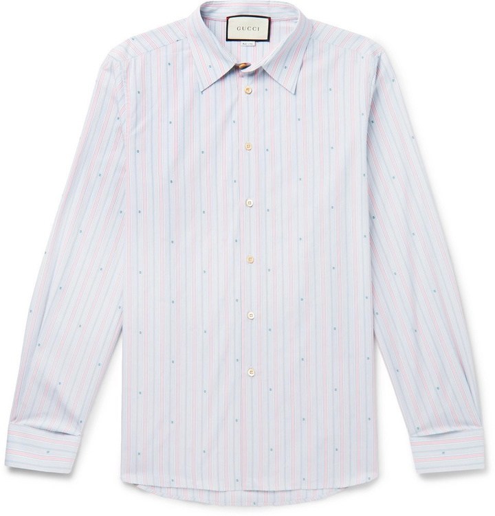 Photo: Gucci - Embroidered Striped Cotton Shirt - Blue