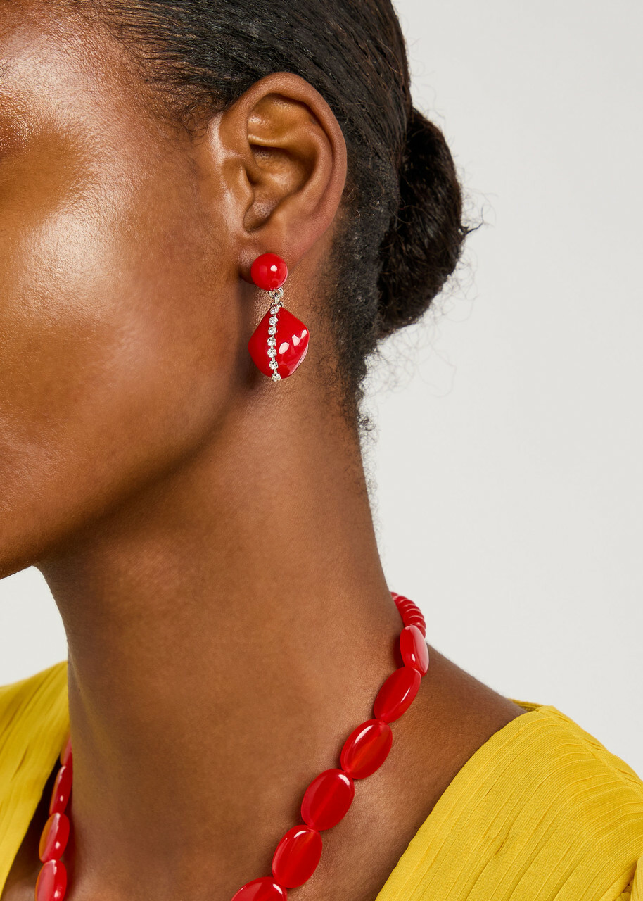 Completedworks Beaded Rhodium-plated Drop Earrings - Red - One Size