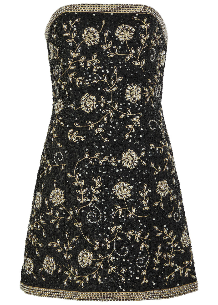 Alice + Olivia Katia Embellished Crepe Mini Dress Black And White