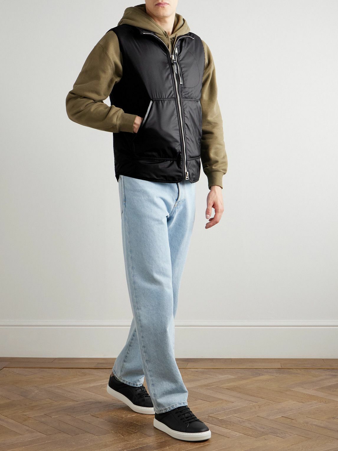 TOM FORD - Padded Leather-Trimmed Shell Gilet - Black