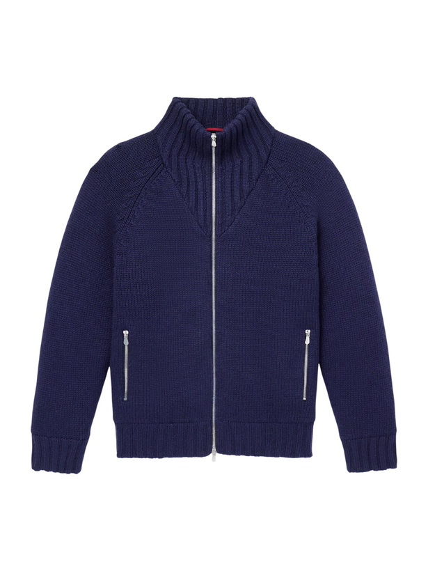 Photo: Brunello Cucinelli - Cashmere Zip-Up Down Cardigan - Blue