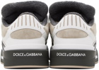 Dolce & Gabbana Beige & Gray Mixed-Material New Roma Sneakers