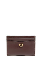 Coach Logo Leather Card Holder - Brown - One Size