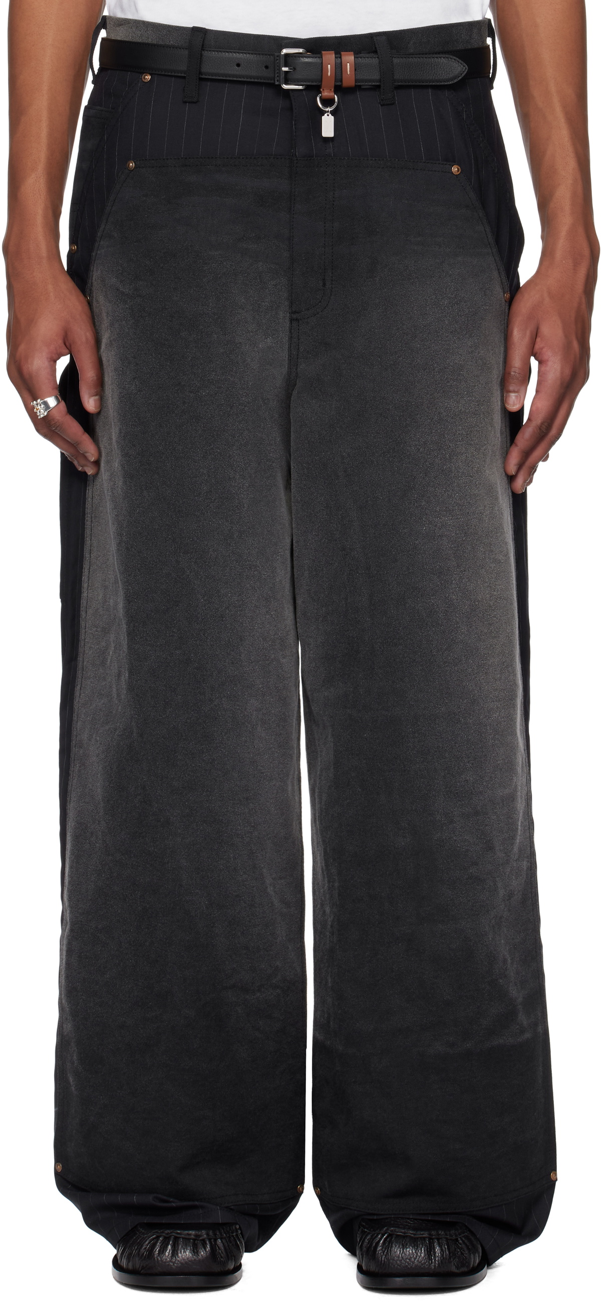 Khoki Black Vintage-Effect Work Trousers