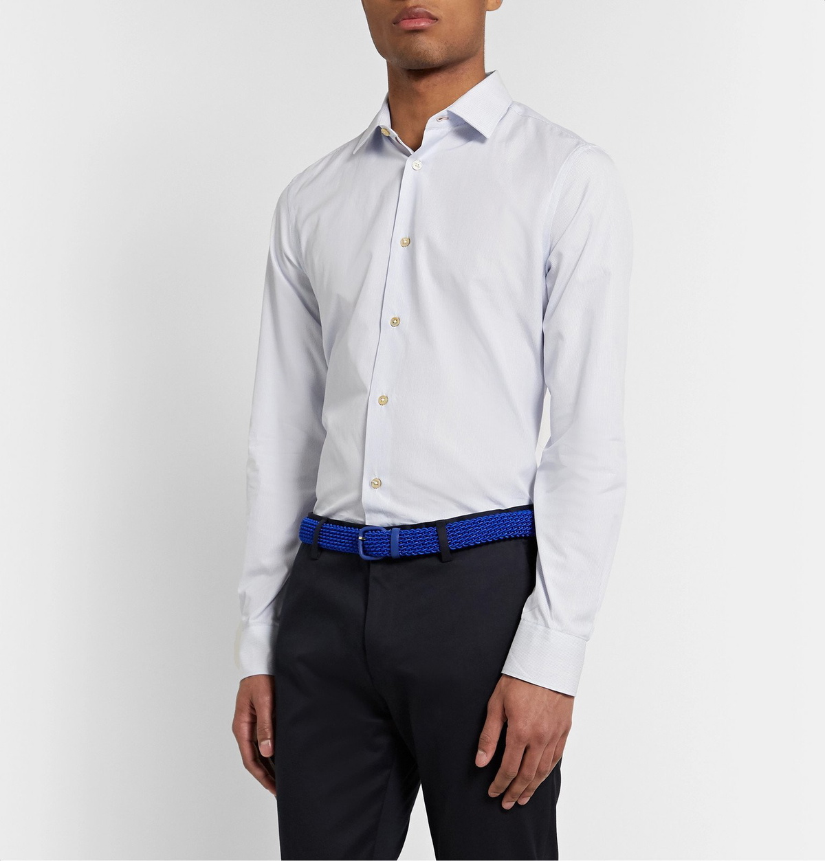 Charvet - 3cm Blue Leather-Trimmed Woven Belt - Blue Charvet