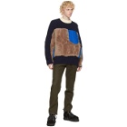 Sacai Navy and Brown Wool Sherpa Sweater