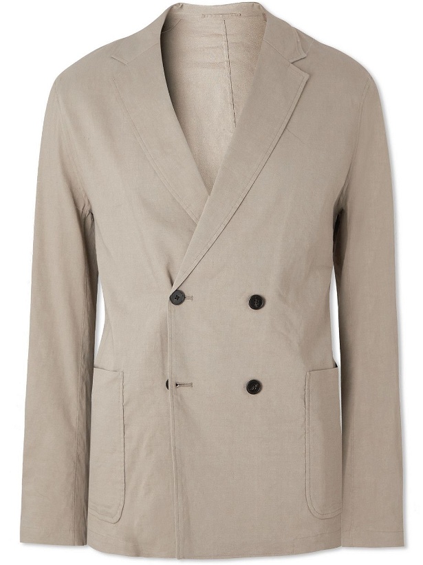 Photo: Theory - Clinton Unstructured Double-Breasted Stretch Linen-Blend Blazer - Neutrals