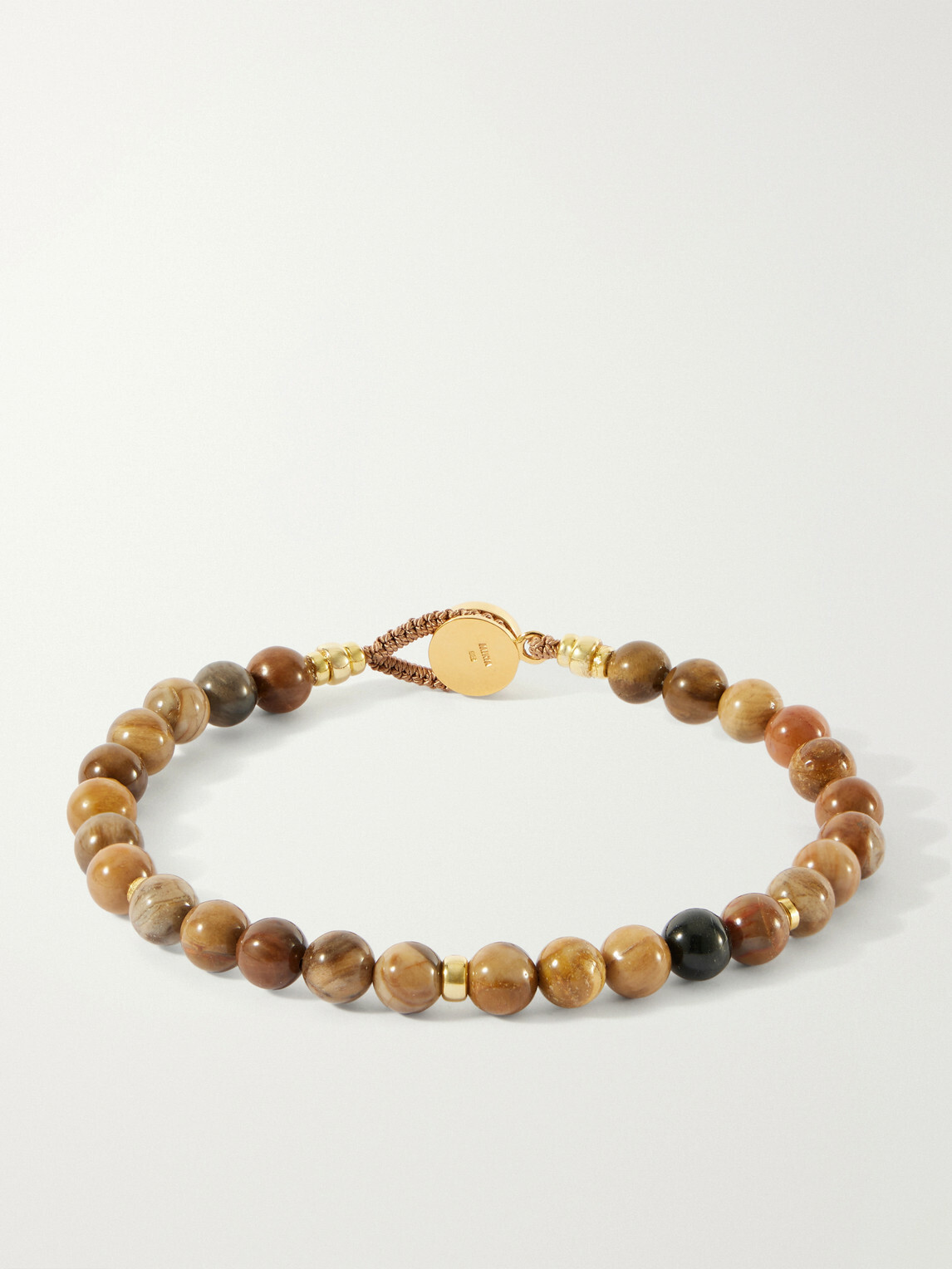 Mikia - Circle 8 Gold-Plated Sterling Silver, Petrified Wood and Flint Beaded Bracelet - Brown