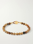 Mikia - Circle 8 Gold-Plated Sterling Silver, Petrified Wood and Flint Beaded Bracelet - Brown