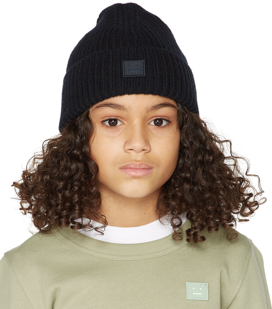 Acne Studios Kids Black Ribbed Face Beanie Acne Studios