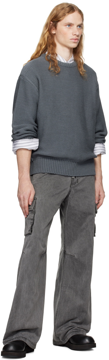 【COOR】Cotton Crochet Crewneck Sweater Charcoal Gray Coor Gray Crochet Crewneck Sweater In Charcoal Grey | ModeSens