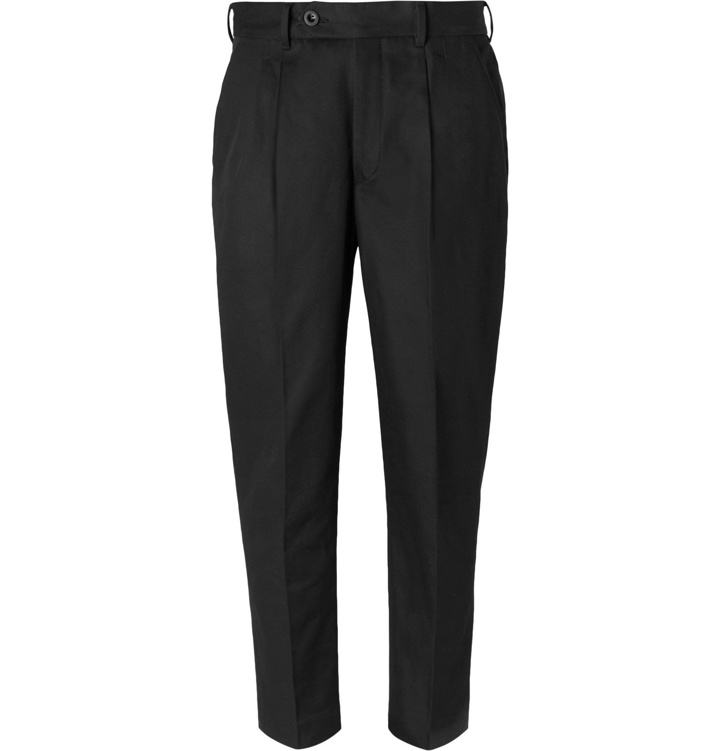 Photo: Mr P. - Black Slim-Fit Tapered Pleated Cotton-Twill Trousers - Black