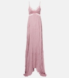 Blumarine Lace-trimmed plissé georgette gown