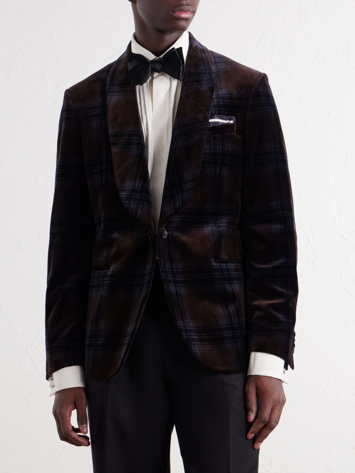 Mr P. - Shawl-Collar Checked Cotton-Velvet Tuxedo Jacket - Brown