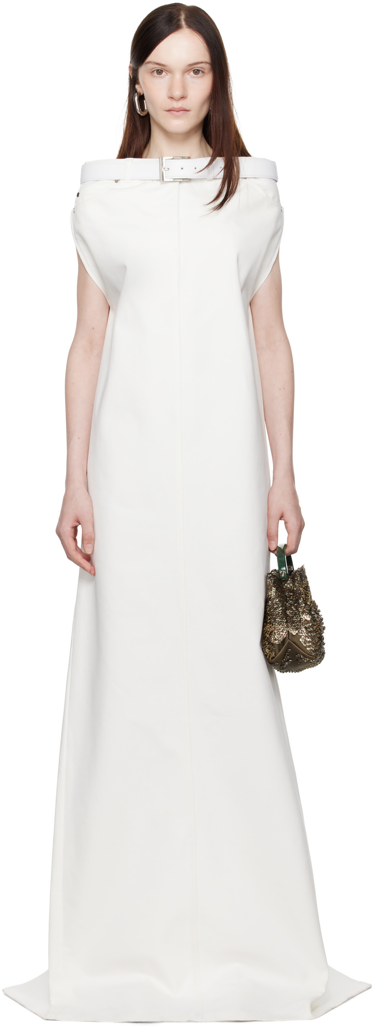 MARIE ADAM-LEENAERDT White Jeans Skirt Maxi Dress
