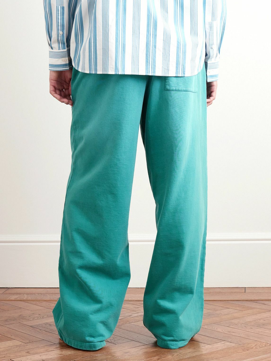 Green wide-leg cotton-jersey sweatpants