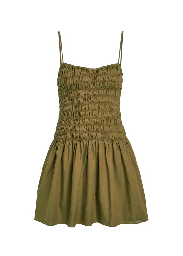 Photo: Faithfull The Brand Araceli Shirred Cotton Mini Dress Green