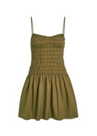 Faithfull The Brand Araceli Shirred Cotton Mini Dress Green