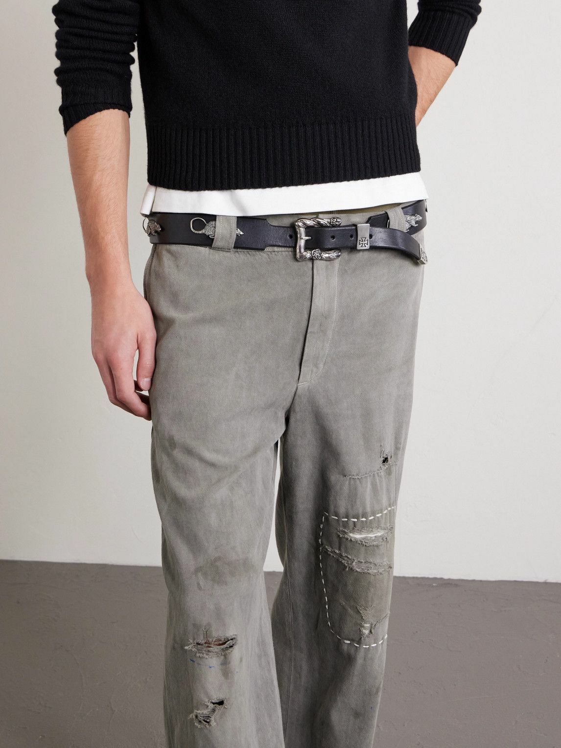Enfants Riches Déprimés - Soso's Cropped Distressed Cotton and Linen-Blend Trousers - Gray