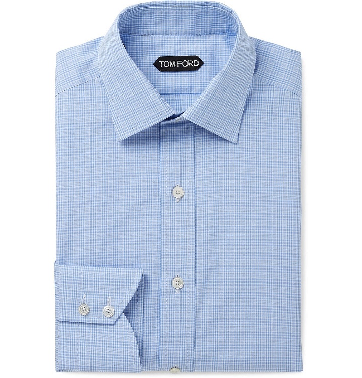 Photo: TOM FORD - Slim-Fit Checked Cotton Shirt - Blue