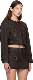 R13 Brown Stitch Details Crewneck Jacket