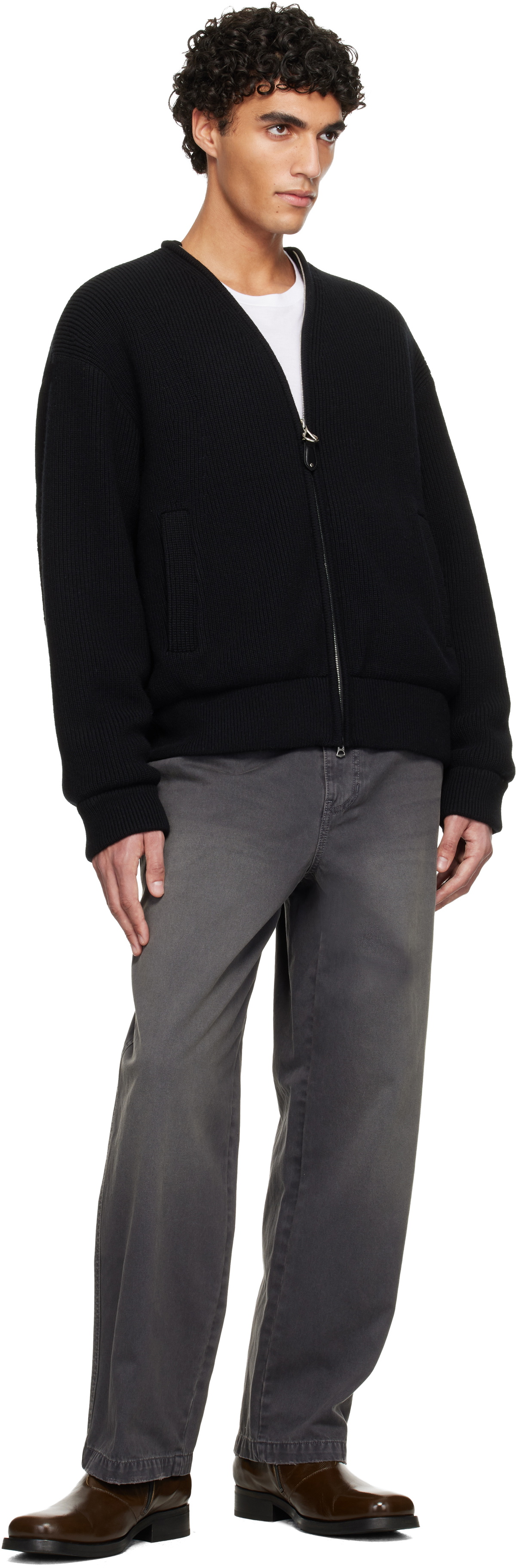 Solid Homme Black Wool Cashmere Knit Zip-Up Jacket