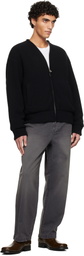 Solid Homme Black Wool Cashmere Knit Zip-Up Jacket