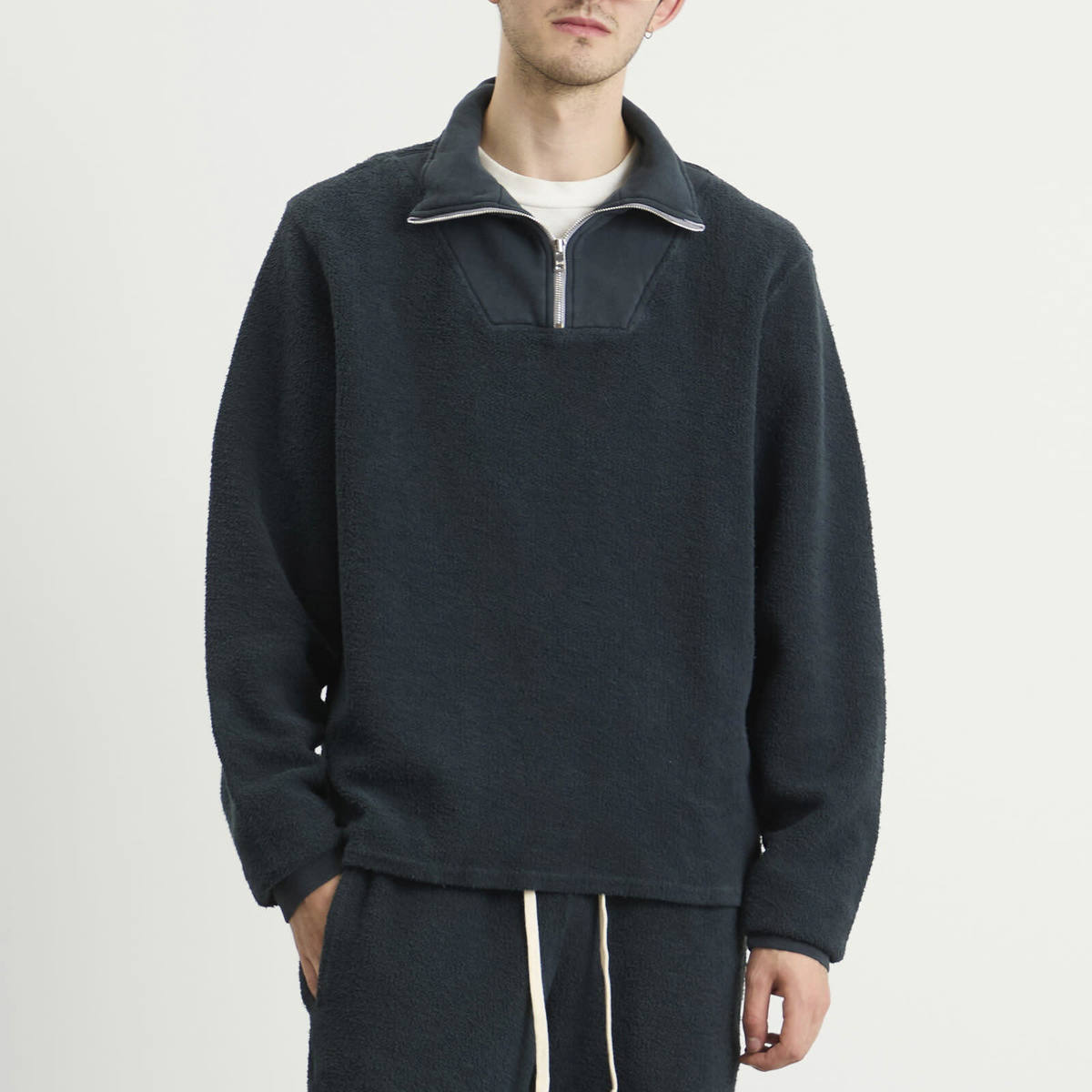 Les Tien Men's Inside Out Half Zip Yacht Pullover in Faded Black