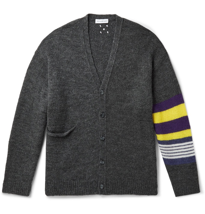 Photo: Pop Trading Company - Captain Striped Intarsia Knitted Cardigan - Gray