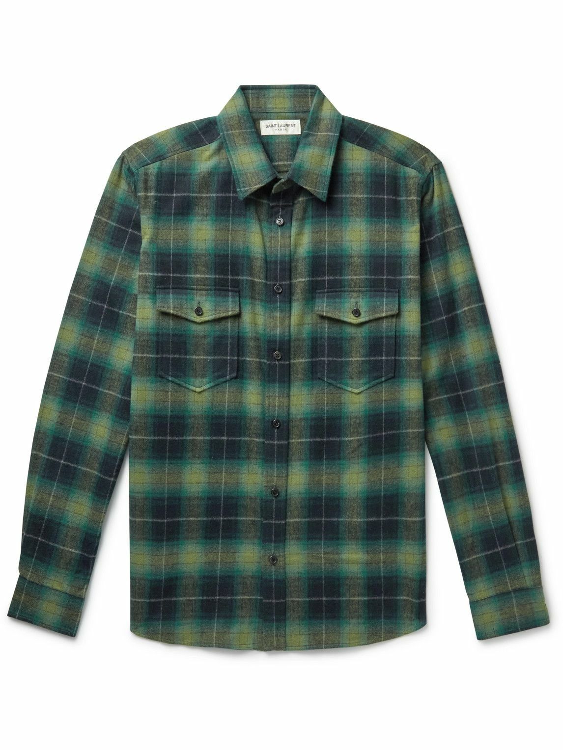 SAINT LAURENT - Checked Cotton-Flannel Shirt - Green Saint Laurent