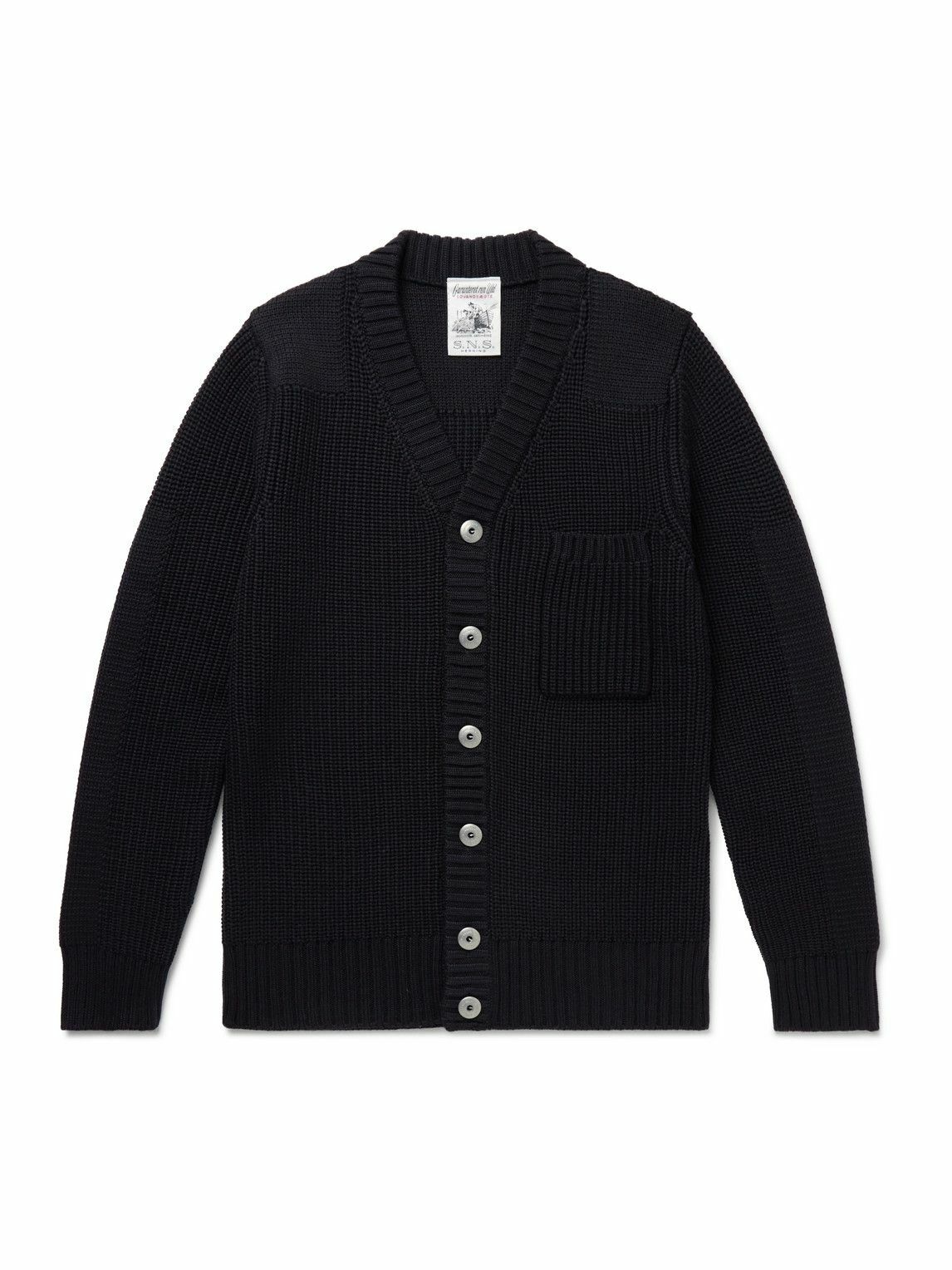 S.N.S. Herning - Robust Ribbed Virgin Wool Cardigan - Blue
